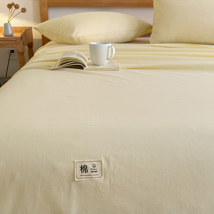 91家纺网 家纺一手货源 找家纺 暖芯优选 2025新款40S13376纯色全棉水洗棉单品系列床单单件-单床单 奶油黄