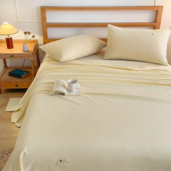 91家纺网 家纺一手货源 找家纺 暖芯优选 2025新款40S13376纯色全棉水洗棉单品系列床单单件-单床单 奶油黄