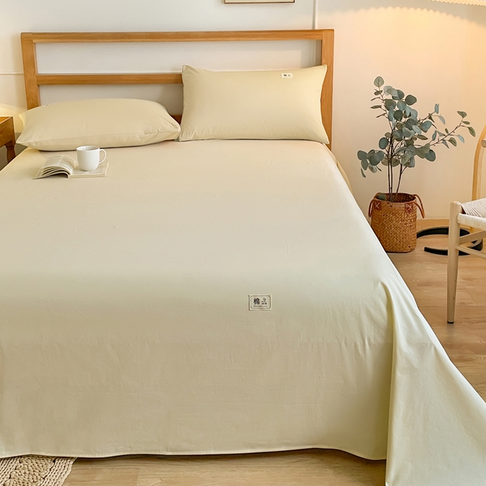 91家纺网 家纺一手货源 找家纺 暖芯优选 2025新款40S13376纯色全棉水洗棉单品系列床单单件-单床单 奶油黄