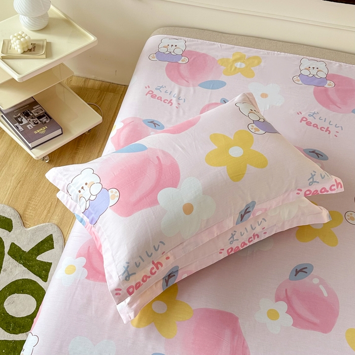 91家纺网 家纺一手货源 找家纺 小叮当家纺仓储工厂店 （爆款花型 长期款 不断货）2025年新款条纹卡通花卉纯棉全棉单只枕套一对装 蜜桃桃