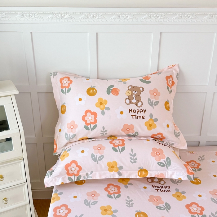 91家纺网 家纺一手货源 找家纺 小叮当家纺仓储工厂店 （爆款花型 长期款 不断货）2025年新款条纹卡通花卉纯棉全棉单只枕套一对装 秋日森林