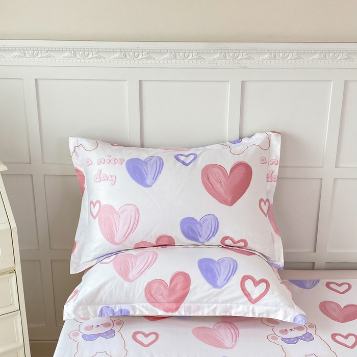 91家纺网 家纺一手货源 找家纺 小叮当家纺仓储工厂店 （爆款花型 长期款 不断货）2025年新款条纹卡通花卉纯棉全棉单只枕套一对装 小兔可可