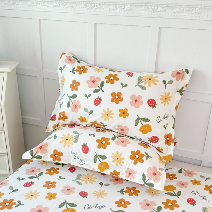 小叮当家纺仓储工厂店 （爆款花型 长期款 不断货）2025年新款条纹卡通花卉纯棉全棉单只枕套一对装 花期