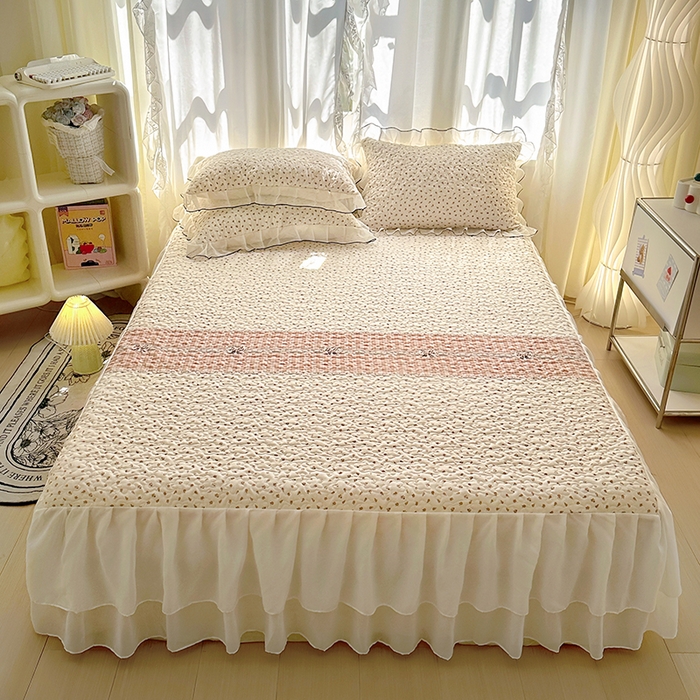 91家纺网 家纺一手货源 找家纺 易辰美 2025新款亲肤舒适印花夹棉公主风床裙 艾薇尔-桔