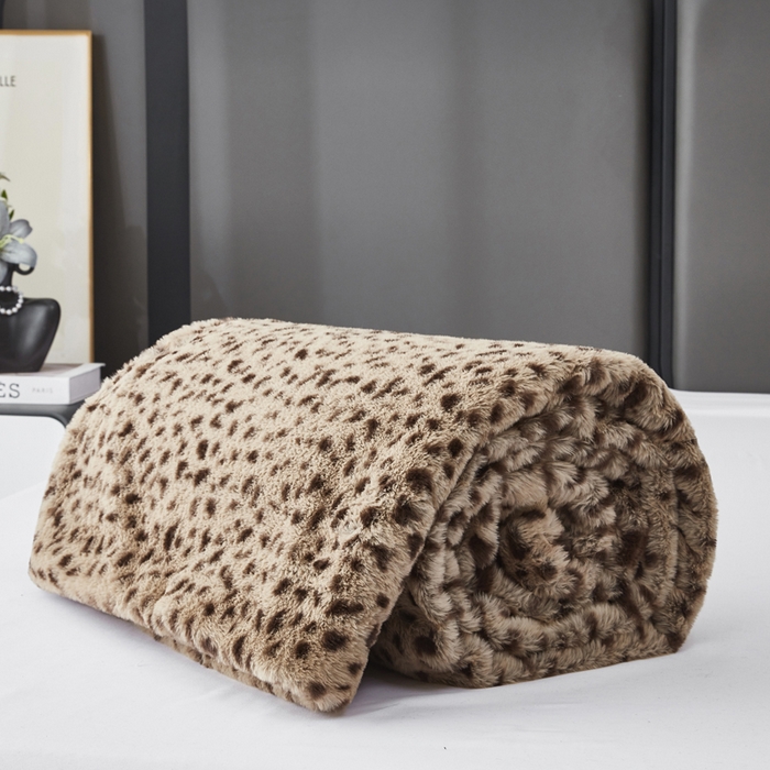 91家纺网 家纺一手货源 找家纺 库里梦家纺 2025新款跨境专供兔毛豹纹毛毯盖毯毯子 豹纹毛毯咖色