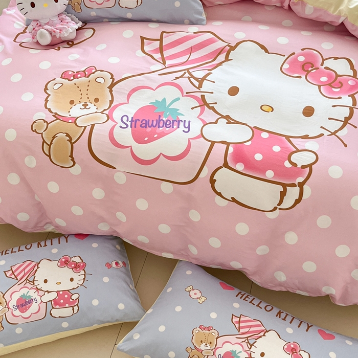 91家纺网 家纺一手货源 找家纺 金爱家 2025新款三丽鸥纯棉数码印花系列四件套 大阪-糖果kt