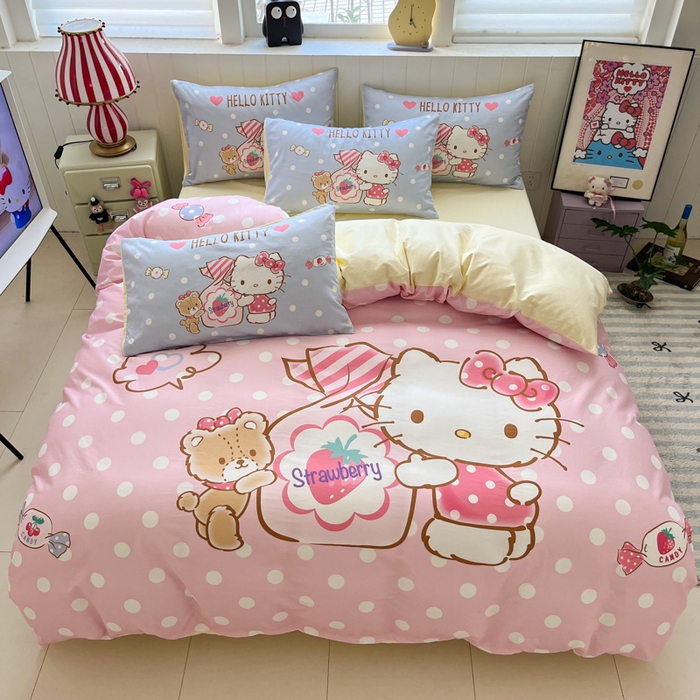 91家纺网 家纺一手货源 找家纺 金爱家 2025新款三丽鸥纯棉数码印花系列四件套 大阪-糖果kt