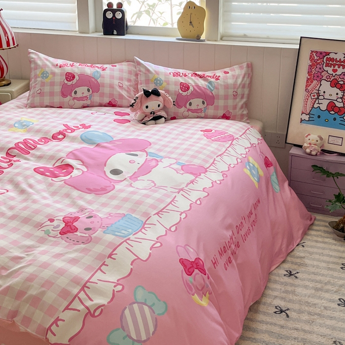 91家纺网 家纺一手货源 找家纺 金爱家 2025新款三丽鸥纯棉数码印花系列四件套 大阪-星戴美乐蒂