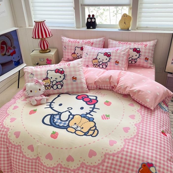 91家纺网 家纺一手货源 找家纺 金爱家 2025新款三丽鸥纯棉数码印花系列四件套 大阪-奶油kt