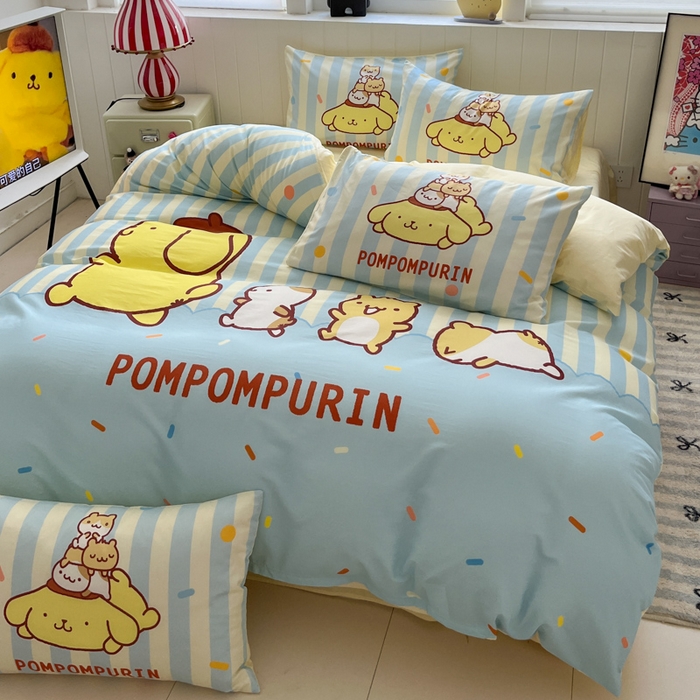 91家纺网 家纺一手货源 找家纺 金爱家 2025新款三丽鸥纯棉数码印花系列四件套 大阪-布丁狗伙伴