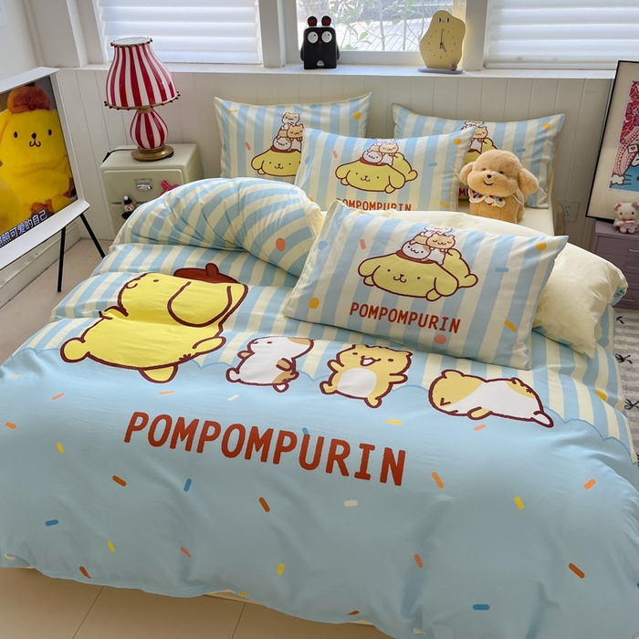 91家纺网 家纺一手货源 找家纺 金爱家 2025新款三丽鸥纯棉数码印花系列四件套 大阪-布丁狗伙伴