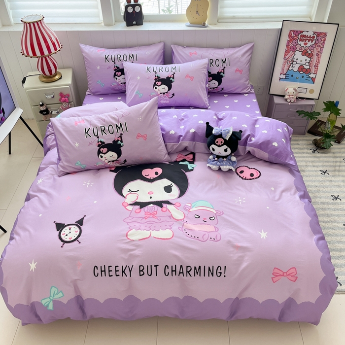 91家纺网 家纺一手货源 找家纺 金爱家 2025新款三丽鸥纯棉数码印花系列四件套 大阪-巴库库洛姆