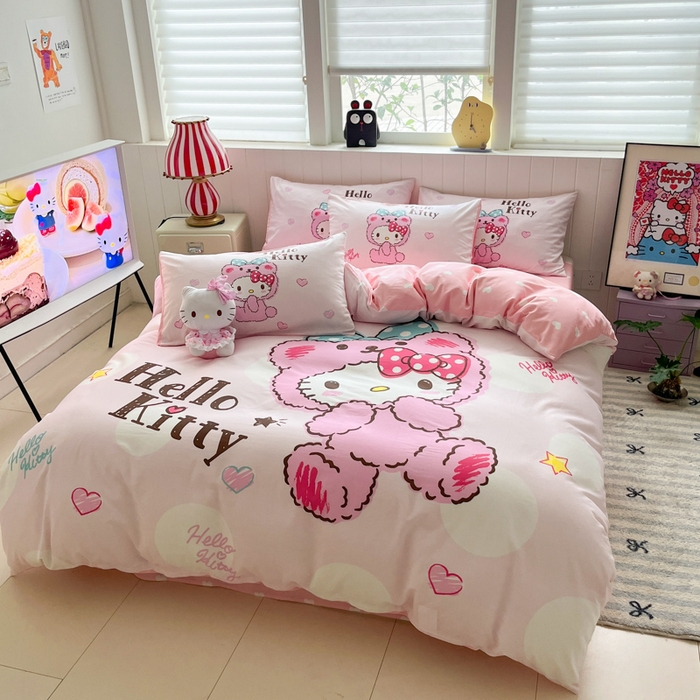 91家纺网 家纺一手货源 找家纺 金爱家 2025新款三丽鸥纯棉数码印花系列四件套 大阪-babykitty