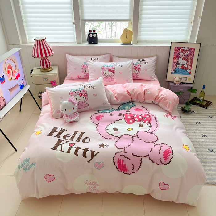 91家纺网 家纺一手货源 找家纺 金爱家 2025新款三丽鸥纯棉数码印花系列四件套 大阪-babykitty