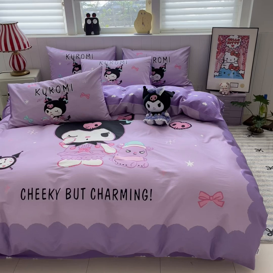 91家纺网 家纺一手货源 找家纺 金爱家 2025新款三丽鸥纯棉数码印花系列四件套 大阪-巴库库洛姆