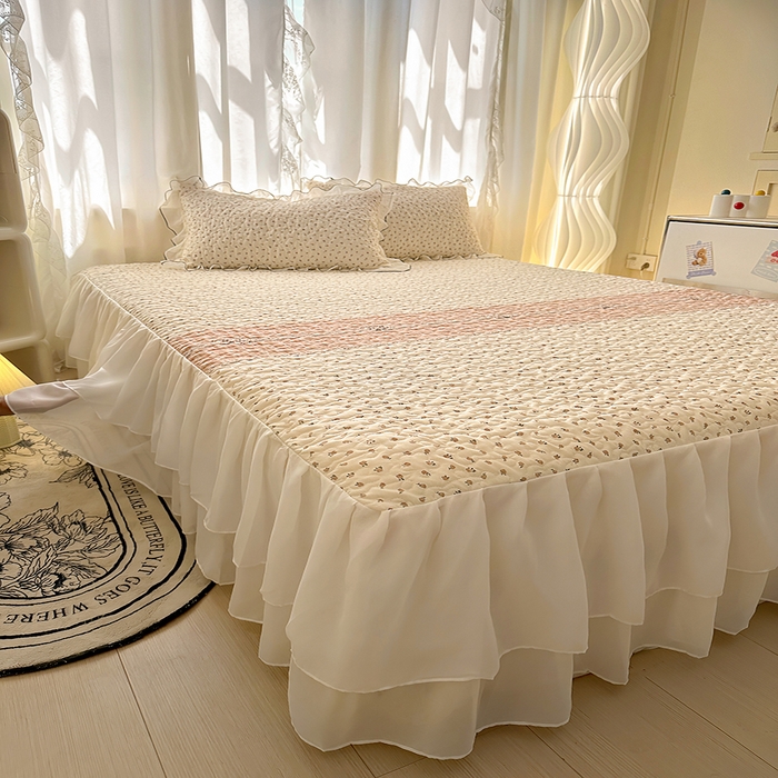 91家纺网 家纺一手货源 找家纺 易辰美 2025新款亲肤舒适印花夹棉公主风床裙 艾薇尔-桔