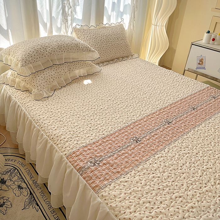 91家纺网 家纺一手货源 找家纺 易辰美 2025新款亲肤舒适印花夹棉公主风床裙 艾薇尔-桔