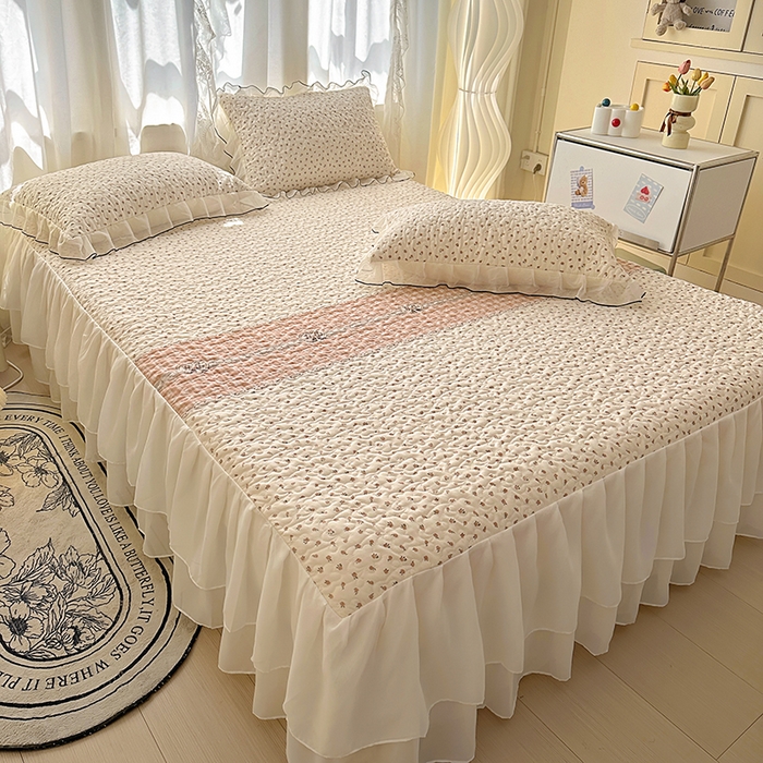 91家纺网 家纺一手货源 找家纺 易辰美 2025新款亲肤舒适印花夹棉公主风床裙 艾薇尔-桔