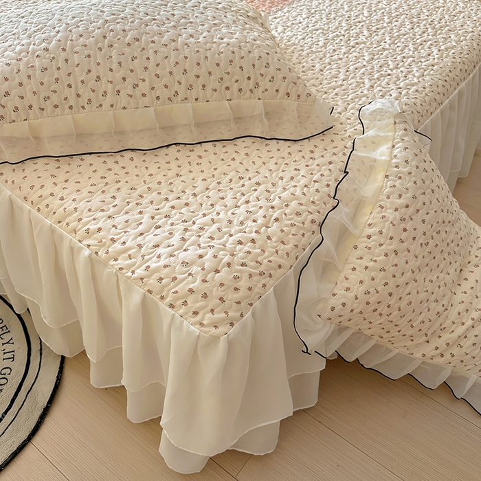 91家纺网 家纺一手货源 找家纺 易辰美 2025新款亲肤舒适印花夹棉公主风床裙 艾薇尔-桔