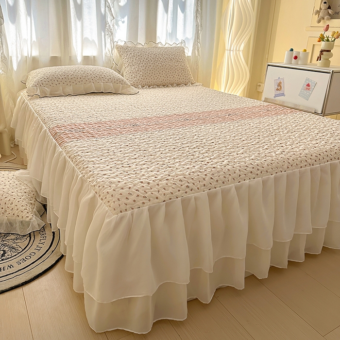 91家纺网 家纺一手货源 找家纺 易辰美 2025新款亲肤舒适印花夹棉公主风床裙 艾薇尔-桔