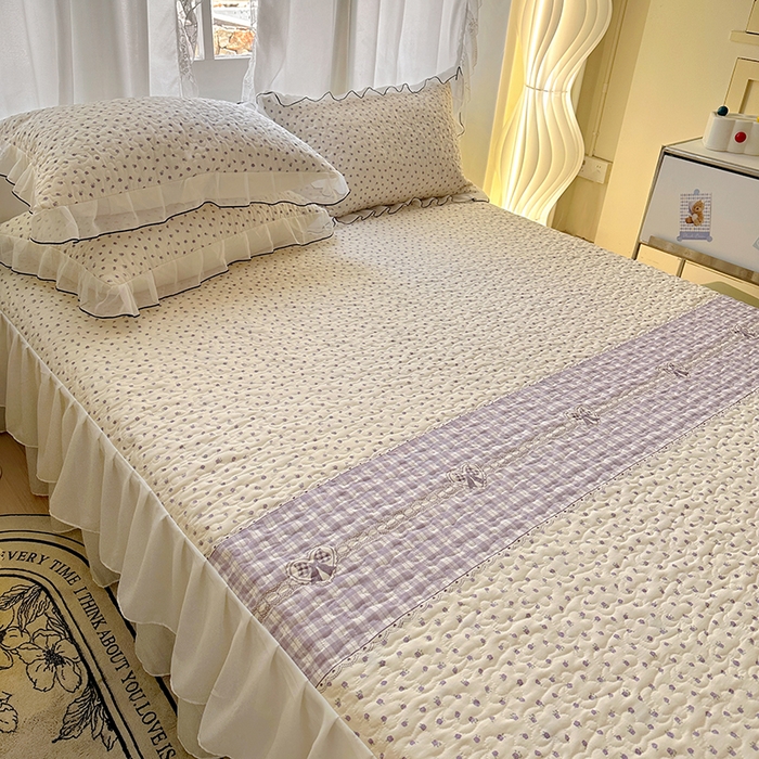 91家纺网 家纺一手货源 找家纺 易辰美 2025新款亲肤舒适印花夹棉公主风床裙 艾薇尔-紫