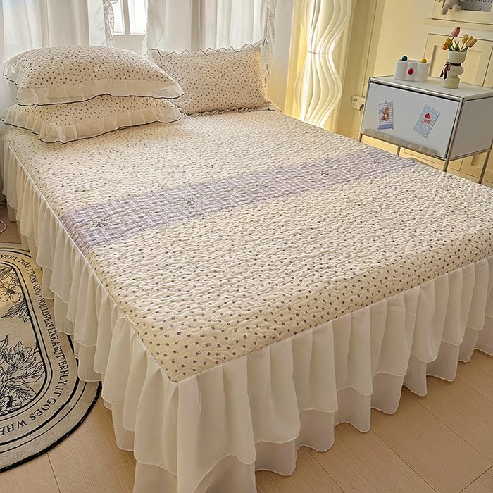 91家纺网 家纺一手货源 找家纺 易辰美 2025新款亲肤舒适印花夹棉公主风床裙 艾薇尔-紫