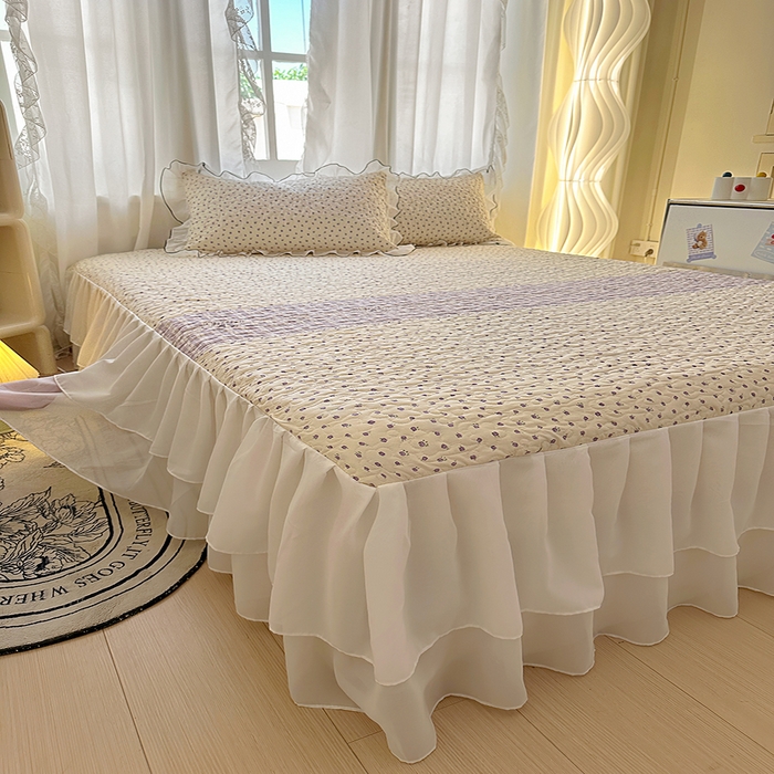 91家纺网 家纺一手货源 找家纺 易辰美 2025新款亲肤舒适印花夹棉公主风床裙 艾薇尔-紫