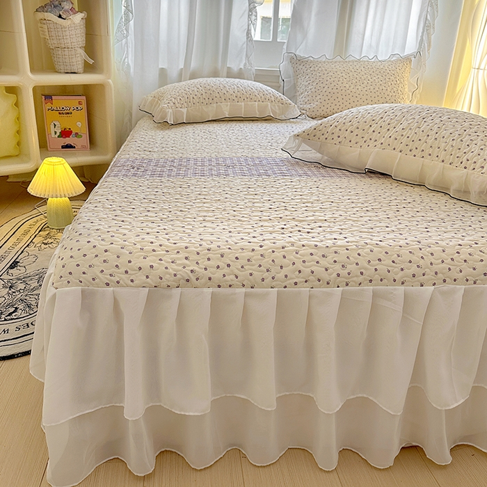 91家纺网 家纺一手货源 找家纺 易辰美 2025新款亲肤舒适印花夹棉公主风床裙 艾薇尔-紫