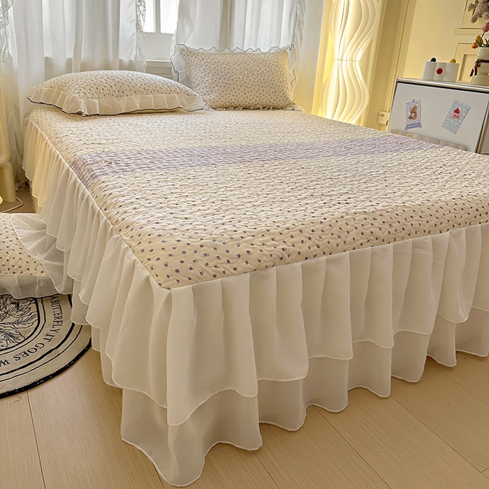 91家纺网 家纺一手货源 找家纺 易辰美 2025新款亲肤舒适印花夹棉公主风床裙 艾薇尔-紫