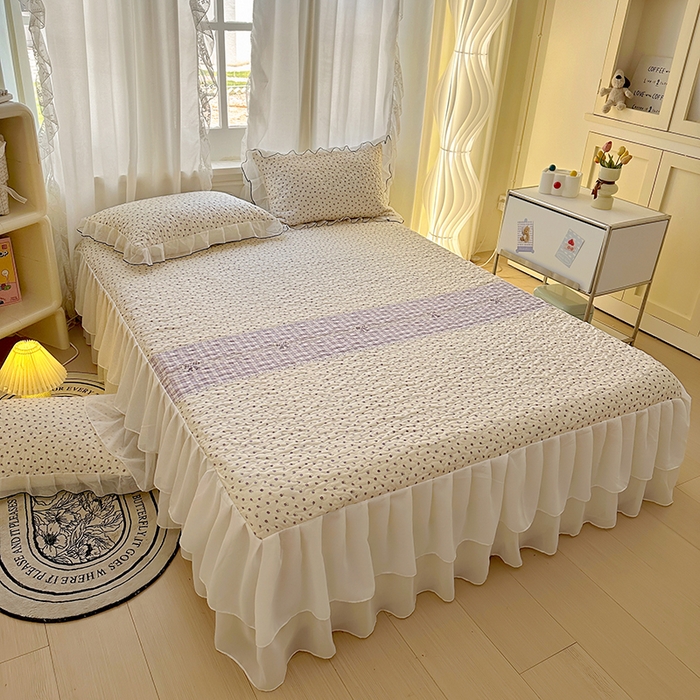 91家纺网 家纺一手货源 找家纺 易辰美 2025新款亲肤舒适印花夹棉公主风床裙 艾薇尔-紫