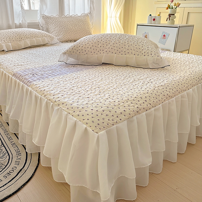 91家纺网 家纺一手货源 找家纺 易辰美 2025新款亲肤舒适印花夹棉公主风床裙 艾薇尔-紫