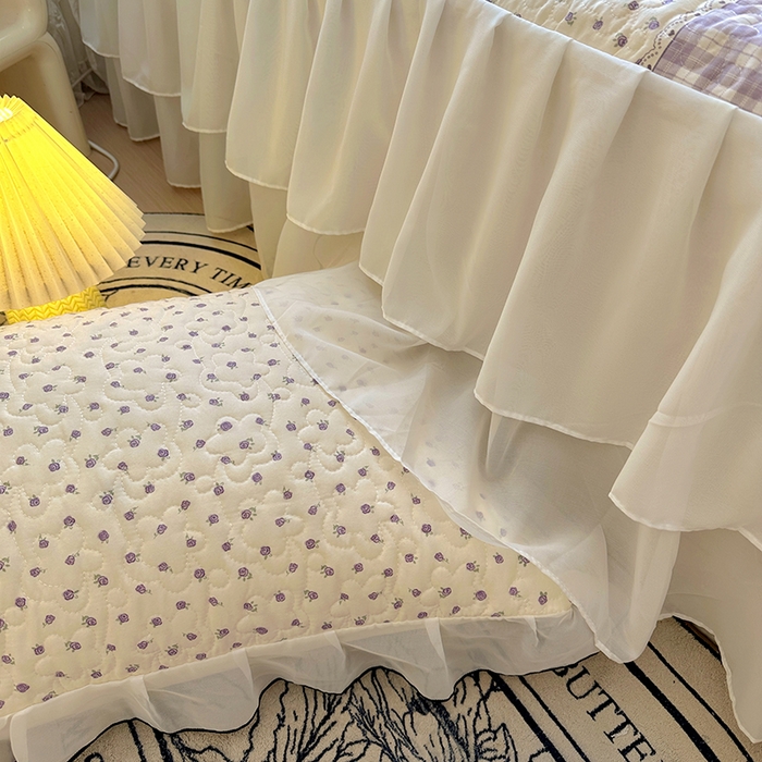 91家纺网 家纺一手货源 找家纺 易辰美 2025新款亲肤舒适印花夹棉公主风床裙 艾薇尔-紫