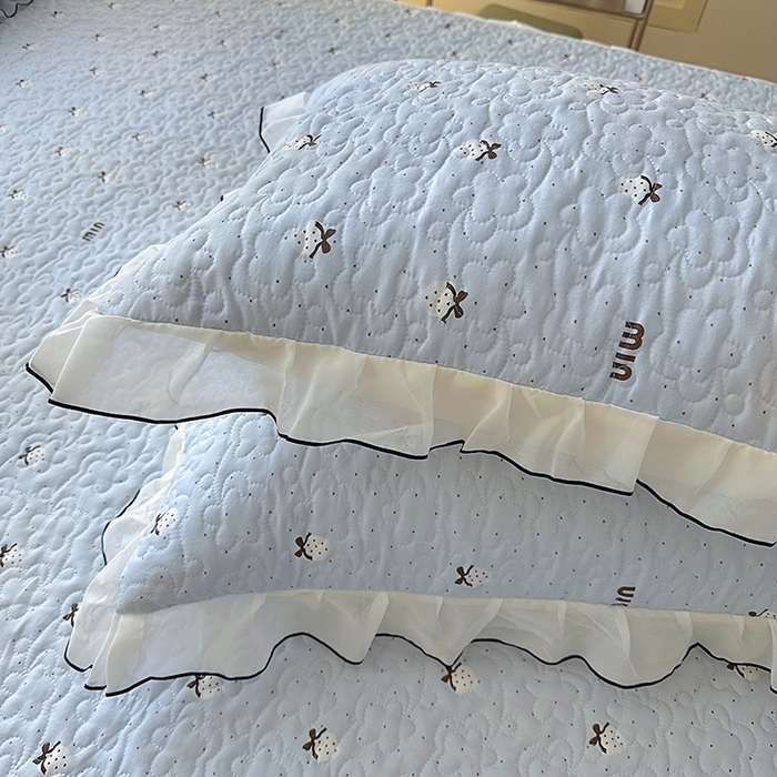 91家纺网 家纺一手货源 找家纺 易辰美 2025新款亲肤舒适印花夹棉公主风床裙 草莓啵啵-兰