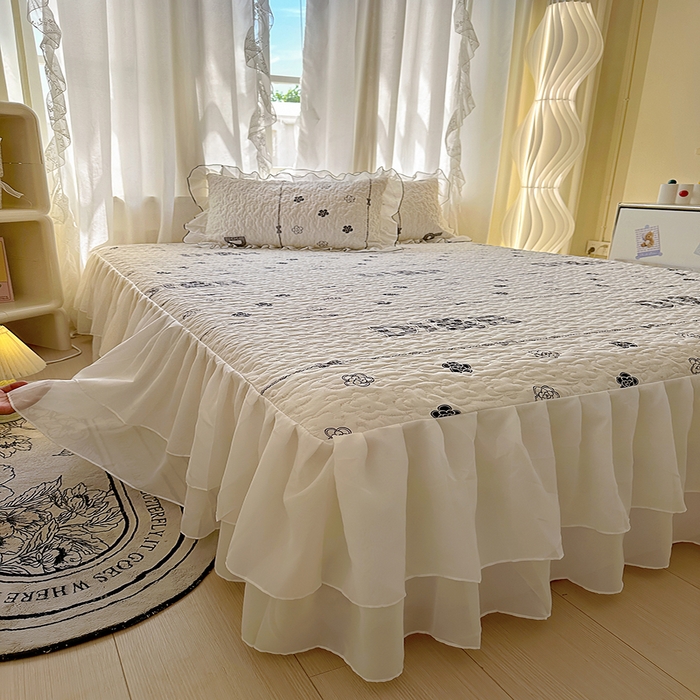 91家纺网 家纺一手货源 找家纺 易辰美 2025新款亲肤舒适印花夹棉公主风床裙 煌朝-灰