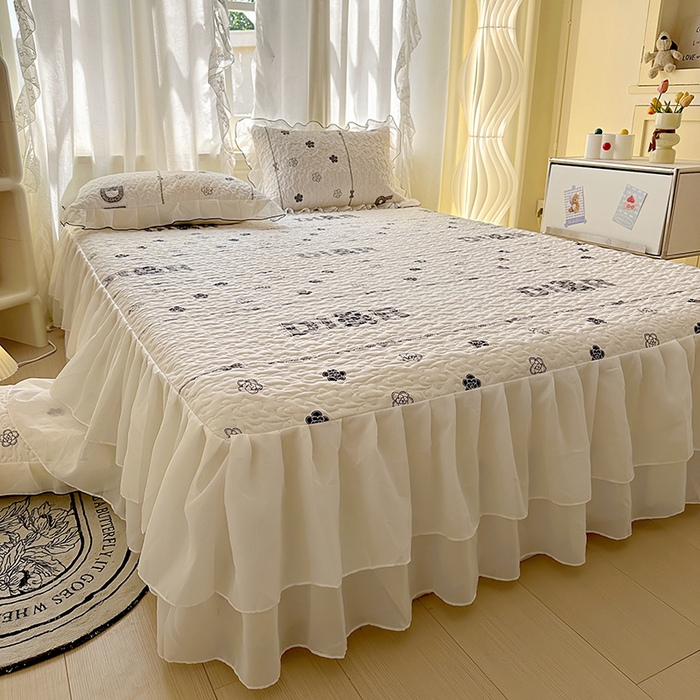 91家纺网 家纺一手货源 找家纺 易辰美 2025新款亲肤舒适印花夹棉公主风床裙 煌朝-灰