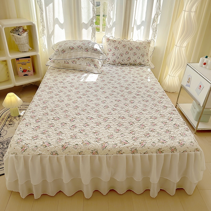 易辰美 2025新款亲肤舒适印花夹棉公主风床裙 蔻依娜-粉