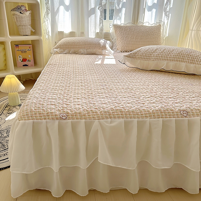 91家纺网 家纺一手货源 找家纺 易辰美 2025新款亲肤舒适印花夹棉公主风床裙 甜心-粉