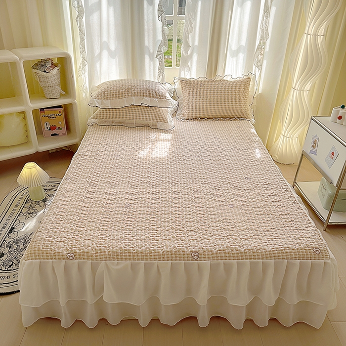 易辰美 2025新款亲肤舒适印花夹棉公主风床裙 甜心-粉