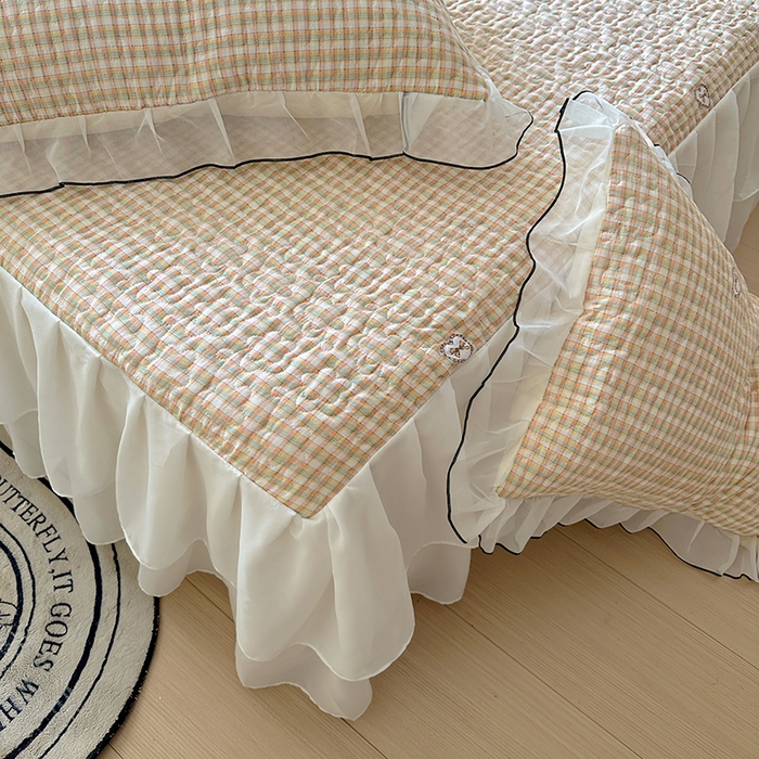 91家纺网 家纺一手货源 找家纺 易辰美 2025新款亲肤舒适印花夹棉公主风床裙 甜心-粉