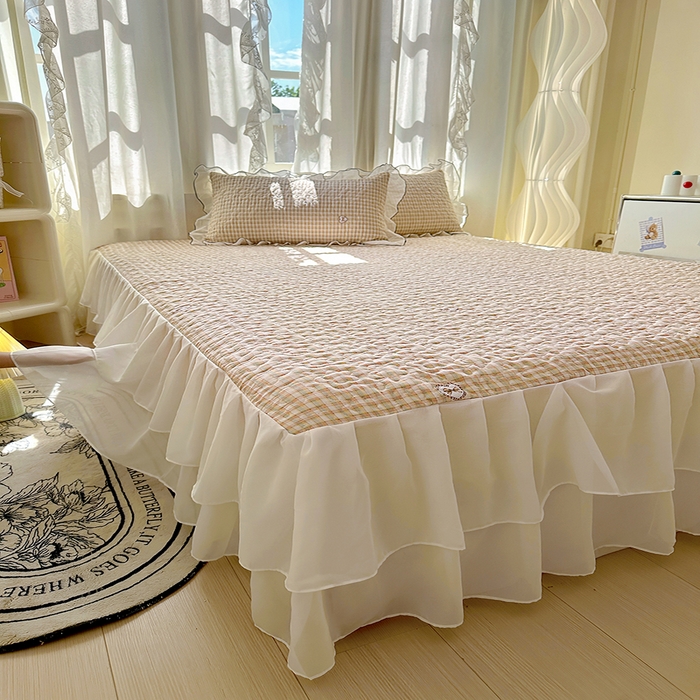 91家纺网 家纺一手货源 找家纺 易辰美 2025新款亲肤舒适印花夹棉公主风床裙 甜心-粉