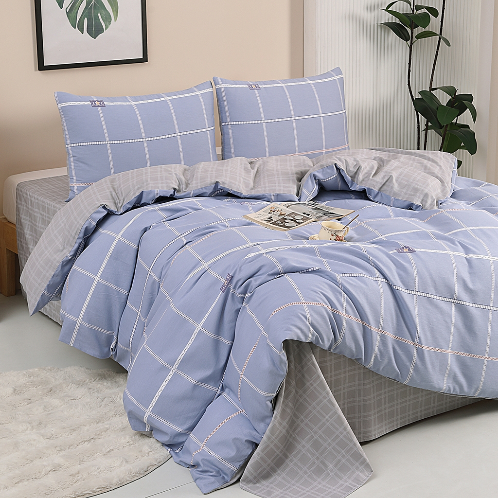 91家纺网 家纺一手货源 找家纺 合纵2025新款40支纯棉印花四件套 里斯本-蓝