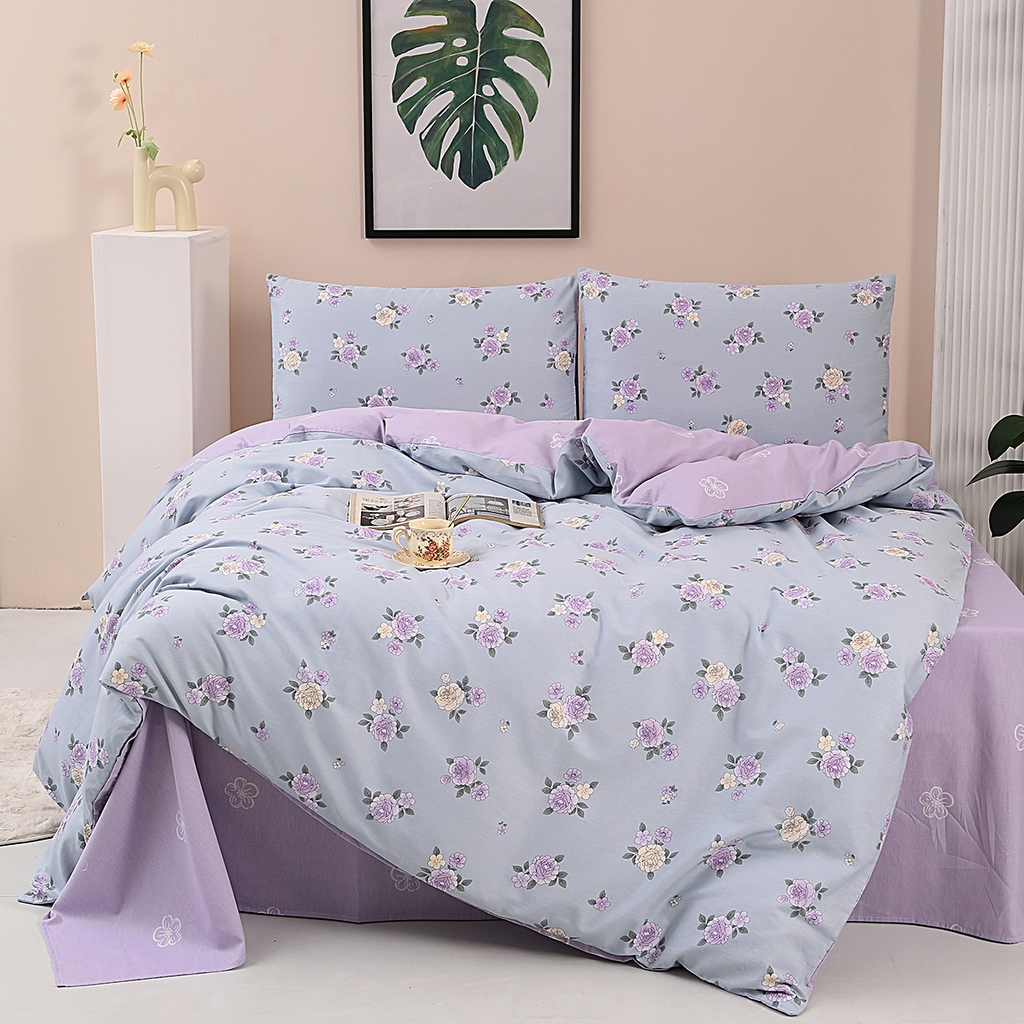 91家纺网 家纺一手货源 找家纺 合纵2025新款40支纯棉印花四件套 栀香入梦-蓝