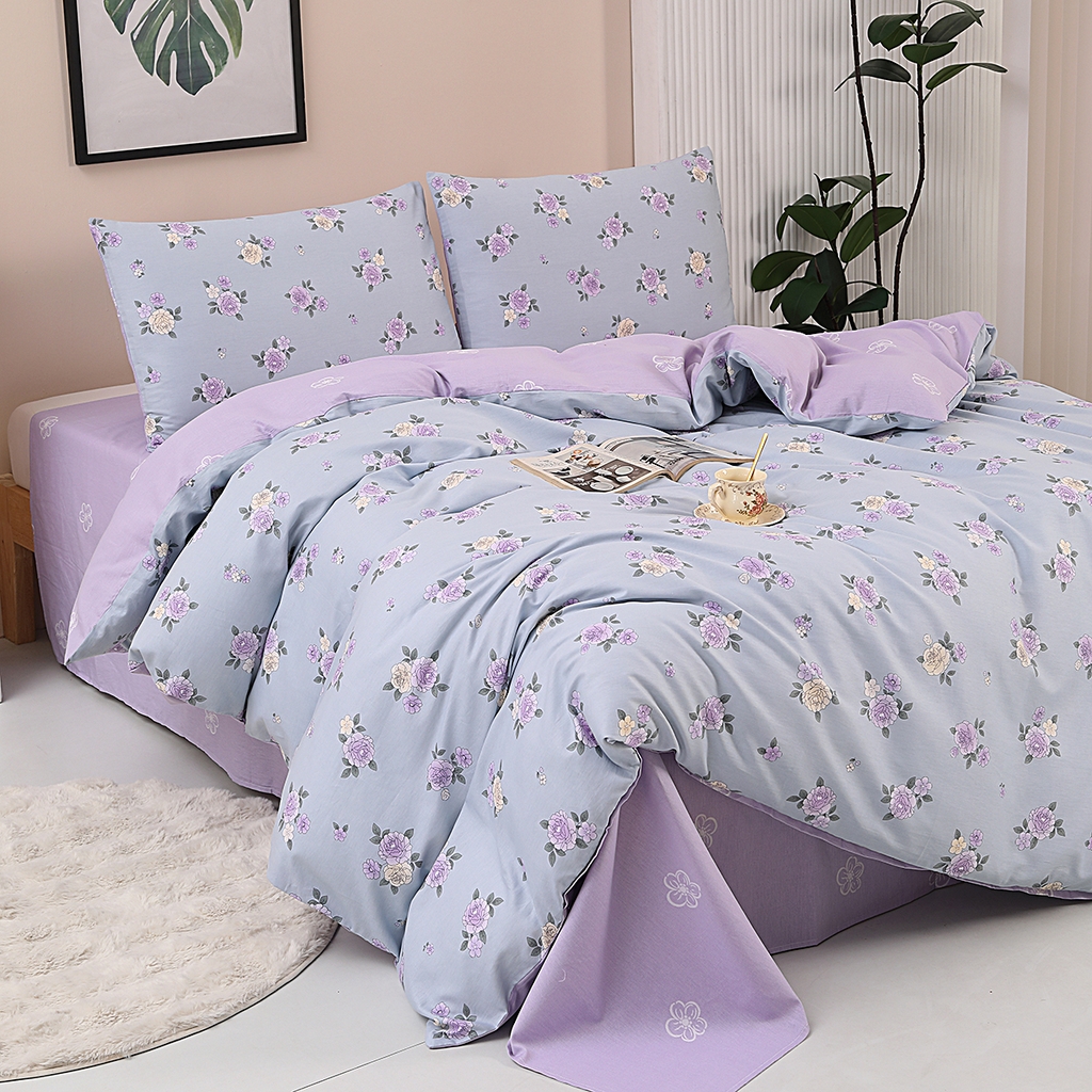 91家纺网 家纺一手货源 找家纺 合纵2025新款40支纯棉印花四件套 栀香入梦-蓝