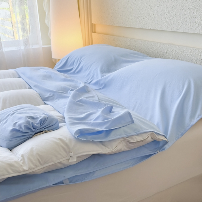 91家纺网 家纺一手货源 找家纺 老K2025年纯色酒店隔脏睡袋单人床双人床酒店睡袋 天空蓝