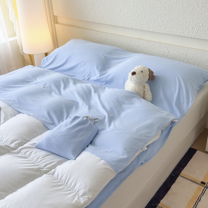 91家纺网 家纺一手货源 找家纺 老K2025年纯色酒店隔脏睡袋单人床双人床酒店睡袋 天空蓝