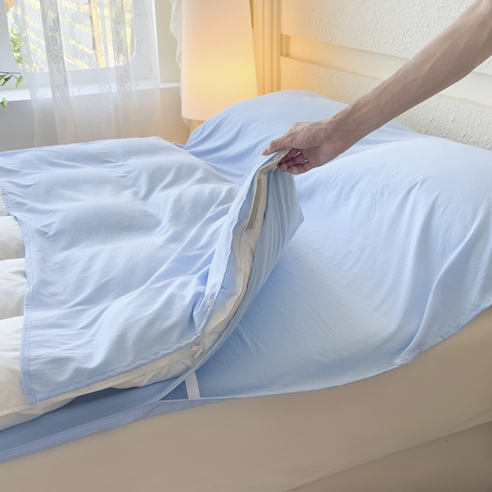 91家纺网 家纺一手货源 找家纺 老K2025年纯色酒店隔脏睡袋单人床双人床酒店睡袋 天空蓝