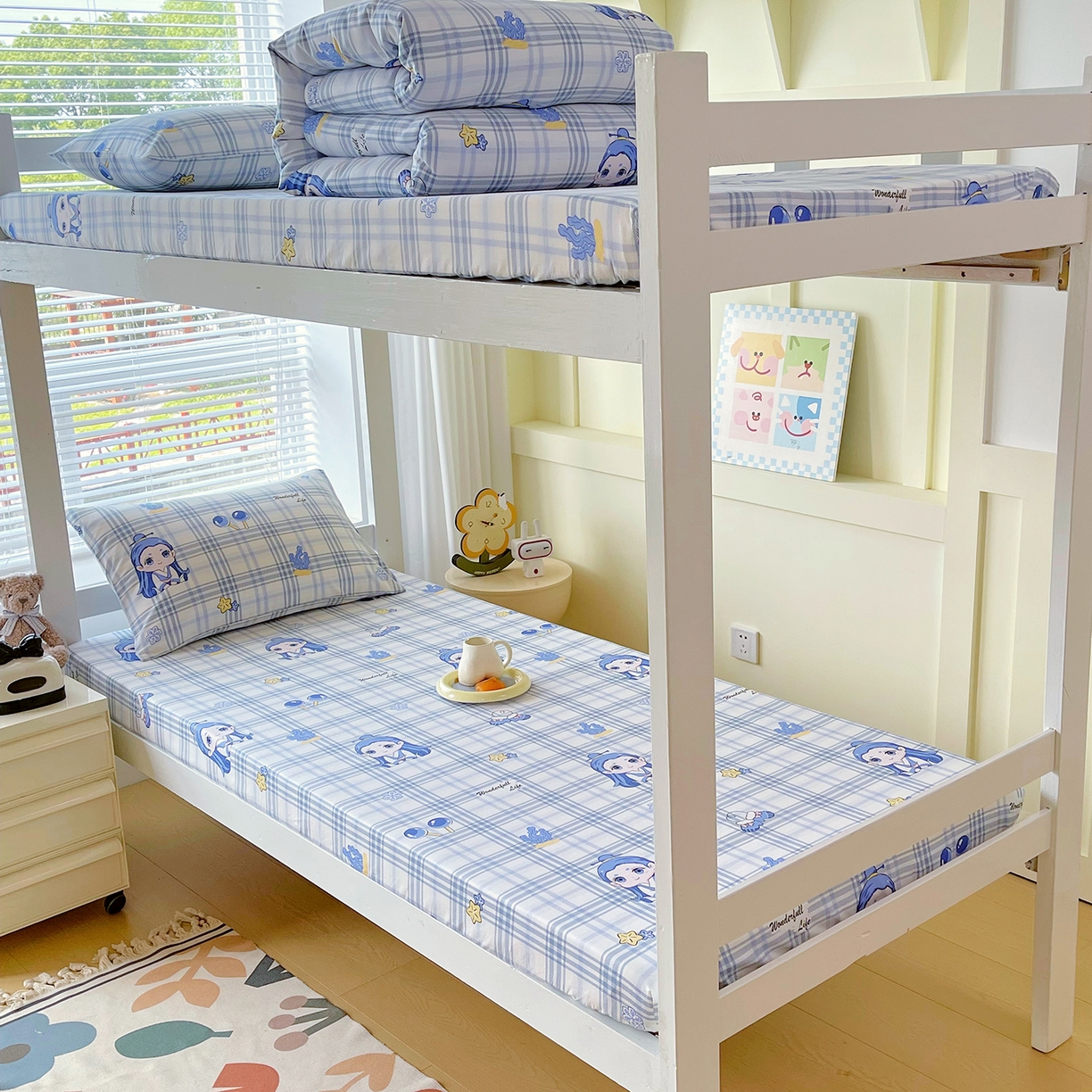 91家纺网 家纺一手货源 找家纺 金鑫汇家纺 2025新款全棉学生宿舍单品床笠系列 花丛兔