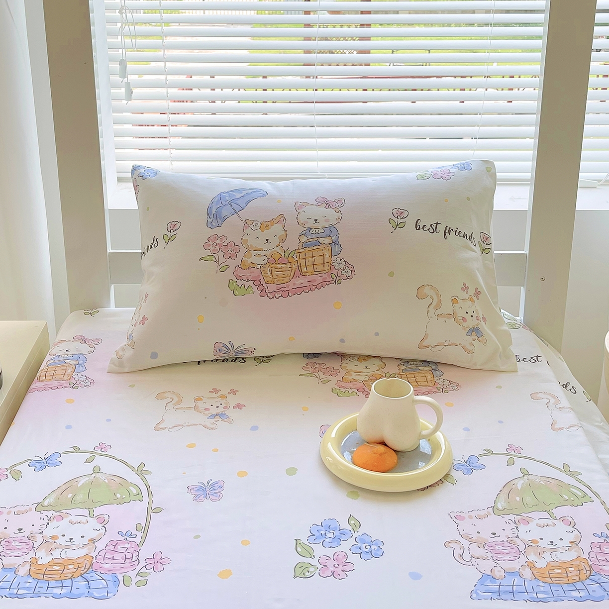 91家纺网 家纺一手货源 找家纺 金鑫汇家纺 2025新款全棉学生宿舍单品床笠系列 花丛兔