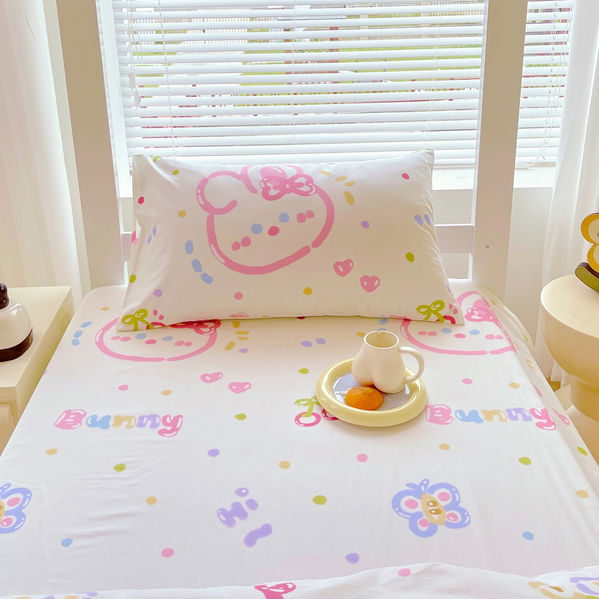 91家纺网 家纺一手货源 找家纺 金鑫汇家纺 2025新款全棉学生宿舍单品床笠系列 花丛兔