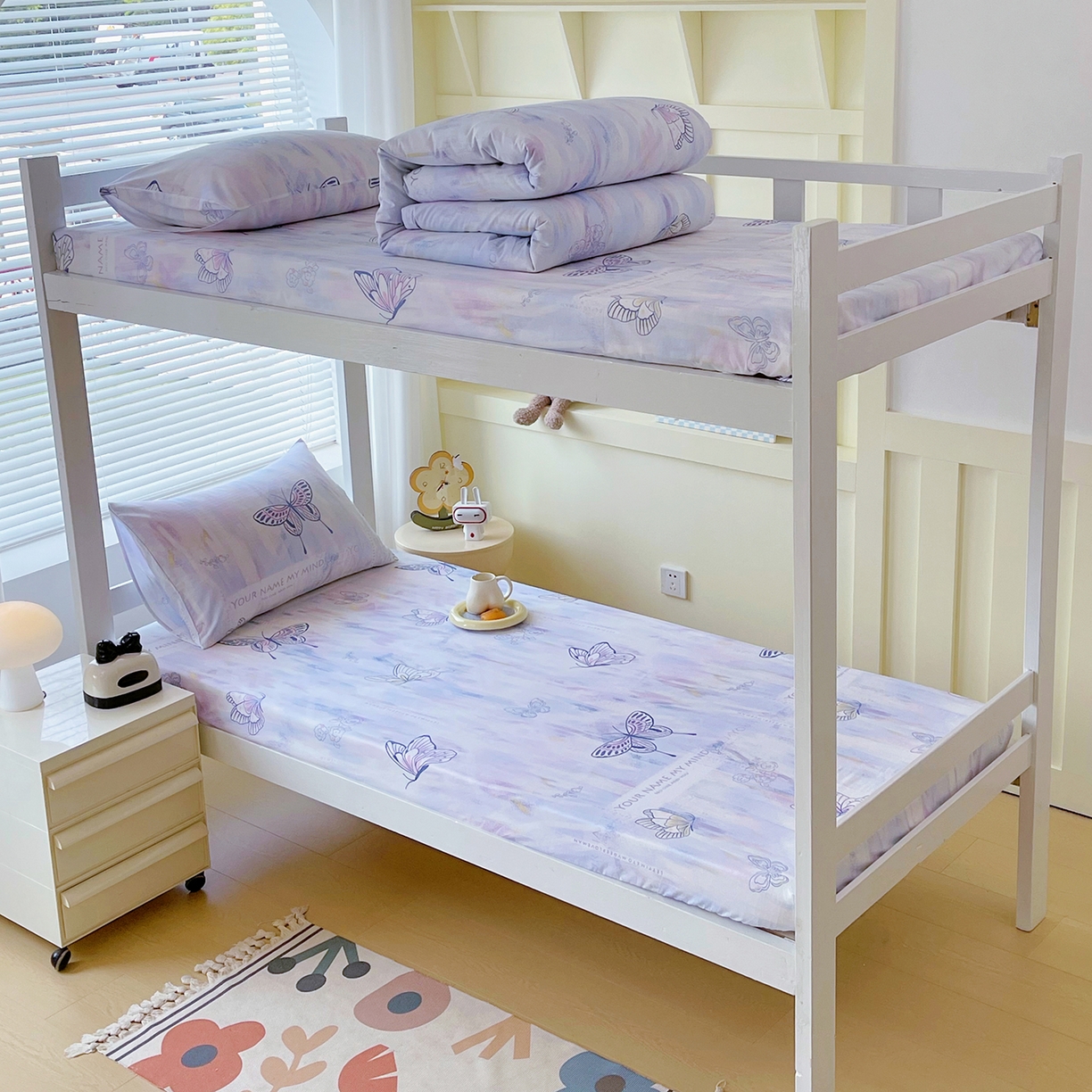 91家纺网 家纺一手货源 找家纺 金鑫汇家纺 2025新款全棉学生宿舍单品床笠系列 花丛兔